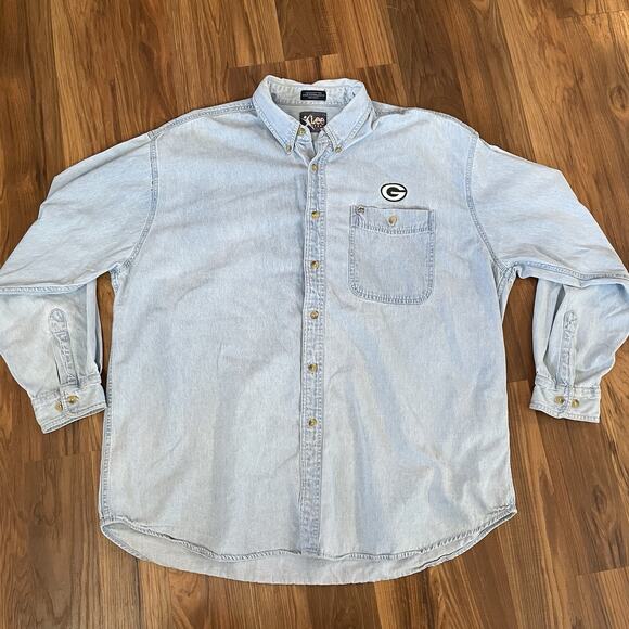 Vintage Lee Sport Men’s 2XL Long Sleeve Denim Button Up Shirt Green Bay Packers - Picture 1 of 6